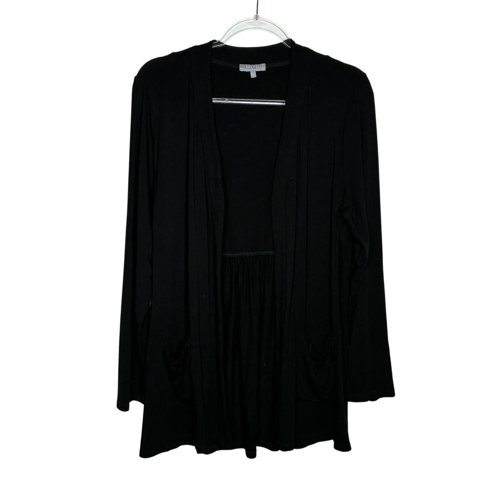 Habitat Clothes To Live In Woman Large Black Open Front Cardigan Sweater Pocket
